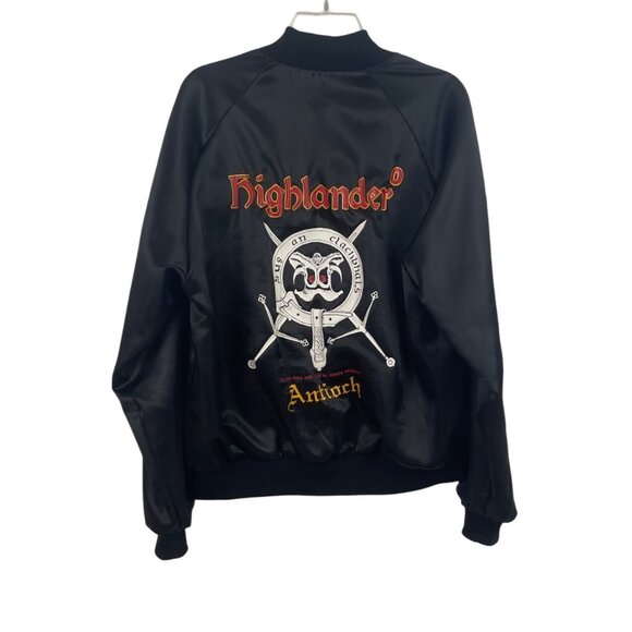 Highlander Antioch Vintage Satin Jacket Black Embroidered Lettering Mens Large - Picture 7 of 12